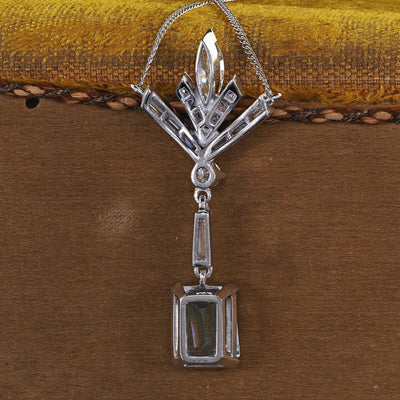 Vintage Estate Platinum 18K White Gold Diamond Aquamarine Drop Necklace