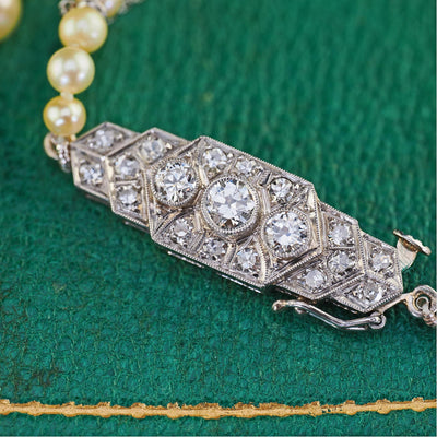 Antique Art Deco Platinum Saltwater Akoya Graduated Pearl Necklace - GIA