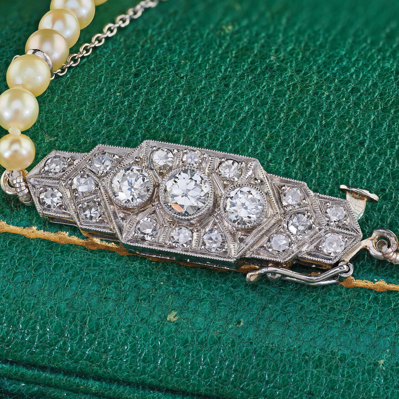 Antique Art Deco Platinum Saltwater Akoya Graduated Pearl Necklace - GIA