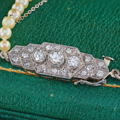 Antique Art Deco Platinum Saltwater Akoya Graduated Pearl Necklace - GIA