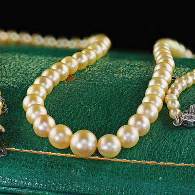 Antique Art Deco Platinum Saltwater Akoya Graduated Pearl Necklace - GIA
