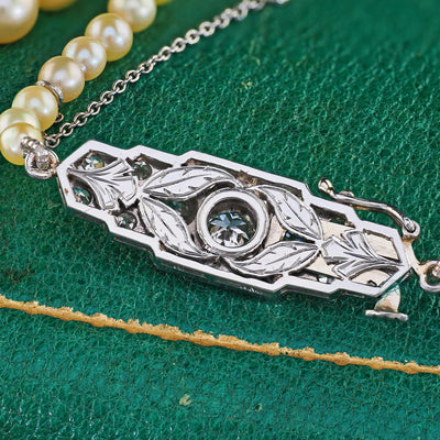 Antique Art Deco Platinum Saltwater Akoya Graduated Pearl Necklace - GIA