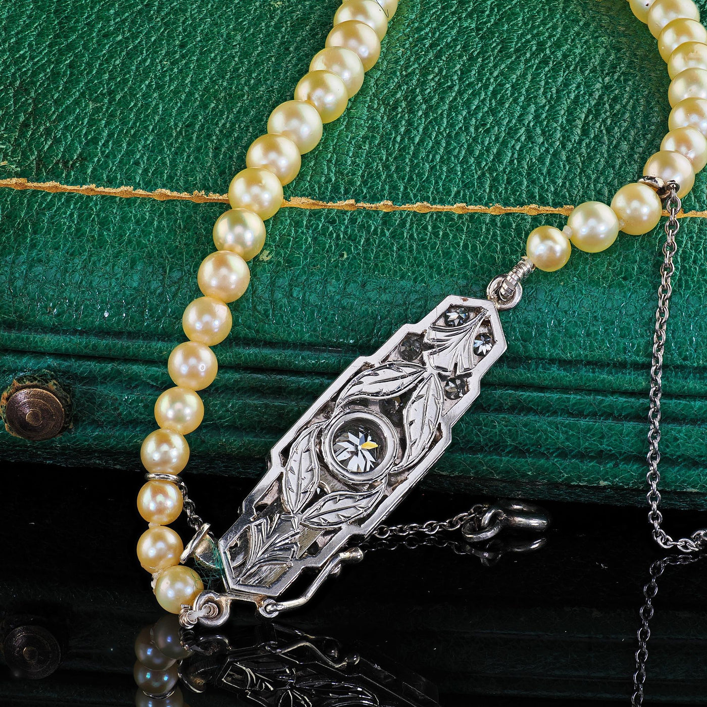 Antique Art Deco Platinum Saltwater Akoya Graduated Pearl Necklace - GIA