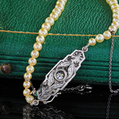 Antique Art Deco Platinum Saltwater Akoya Graduated Pearl Necklace - GIA