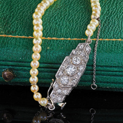 Antique Art Deco Platinum Saltwater Akoya Graduated Pearl Necklace - GIA