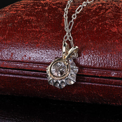 Antique Edwardian 14K Gold and Platinum Old European Diamond Cluster Pendant