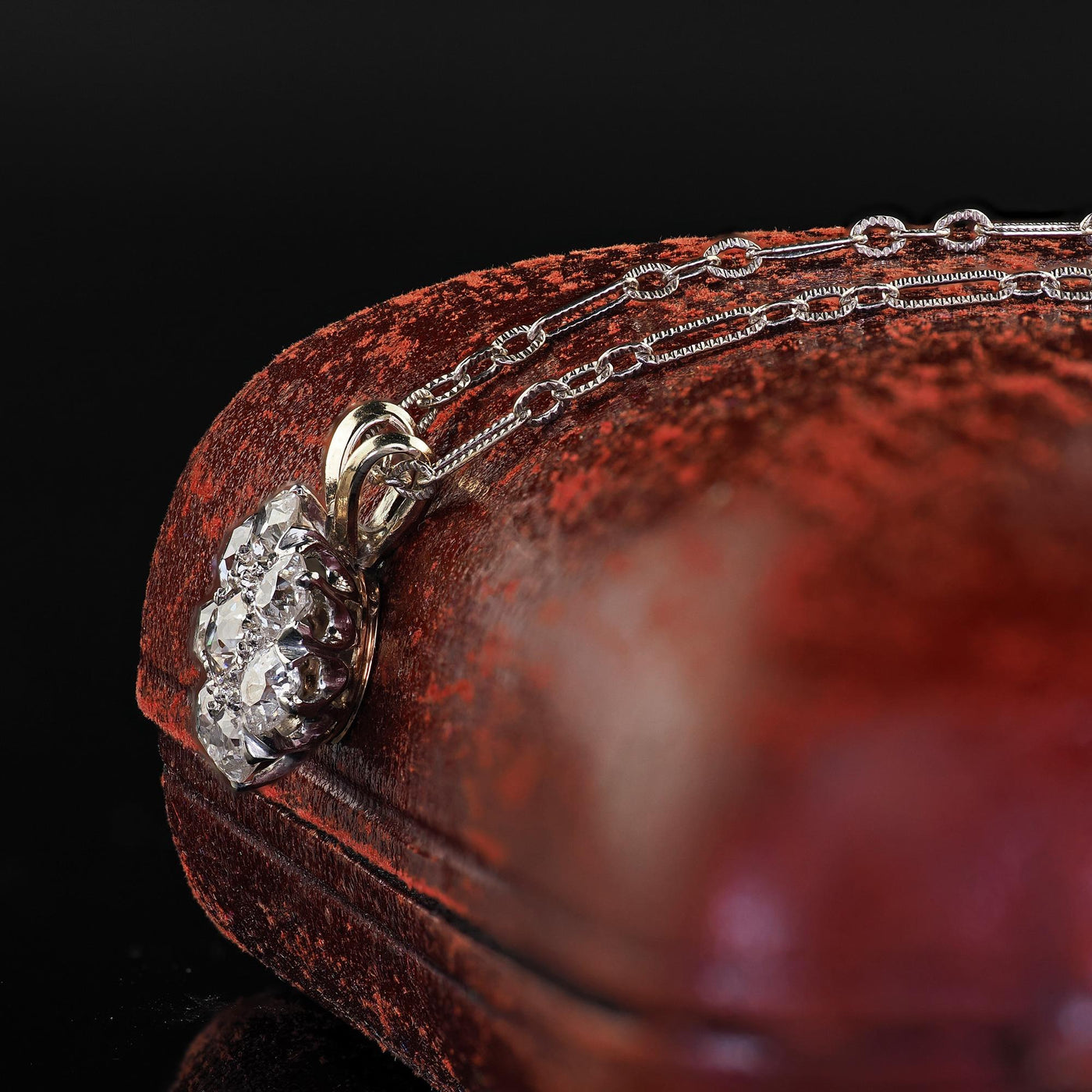 Antique Edwardian 14K Gold and Platinum Old European Diamond Cluster Pendant