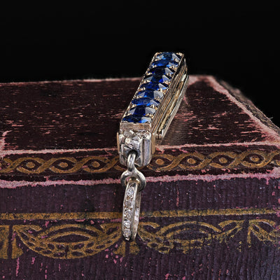 Antique Victorian 18K Yellow Gold and Silver Sapphire and Diamond Bar Pendant
