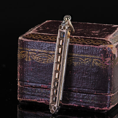 Antique Victorian 18K Yellow Gold and Silver Sapphire and Diamond Bar Pendant