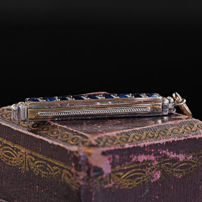 Antique Victorian 18K Yellow Gold and Silver Sapphire and Diamond Bar Pendant