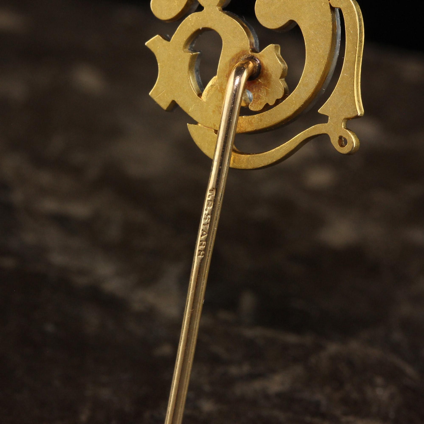 Antique Edwardian Theodore B. Starr Rose Cut Diamond Griffin Stick Pin