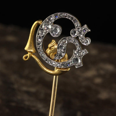 Antique Edwardian Theodore B. Starr Rose Cut Diamond Griffin Stick Pin