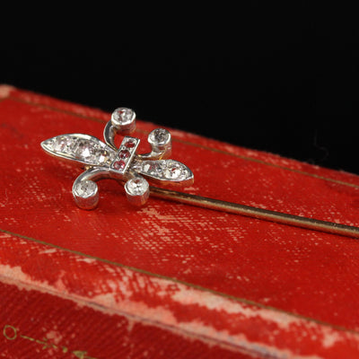 Antique Art Deco 18K Gold and Platinum Fleur De Lis Diamond Stick Pin