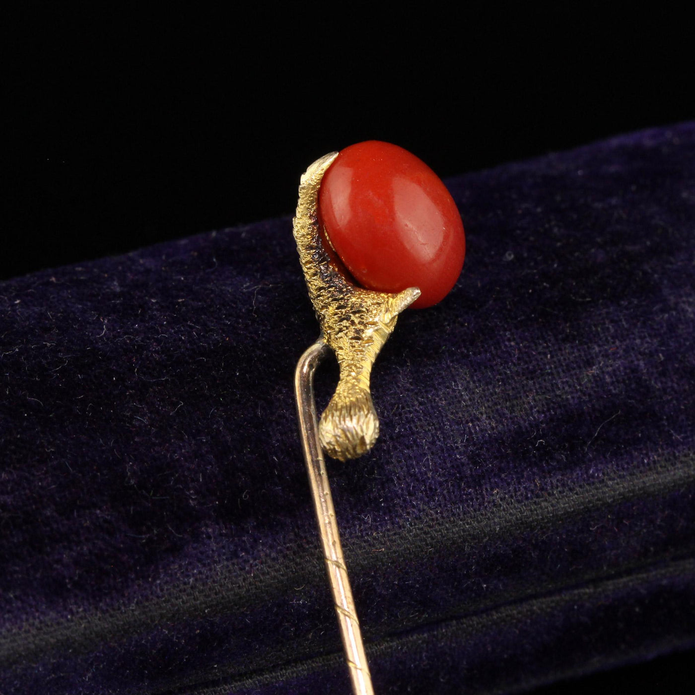 Antique Victorian 14K Yellow Gold Natural Coral Claw Stick Pin