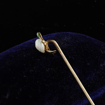 Antique Victorian 14K Yellow Gold Enamel and Pearl Duck Stick Pin