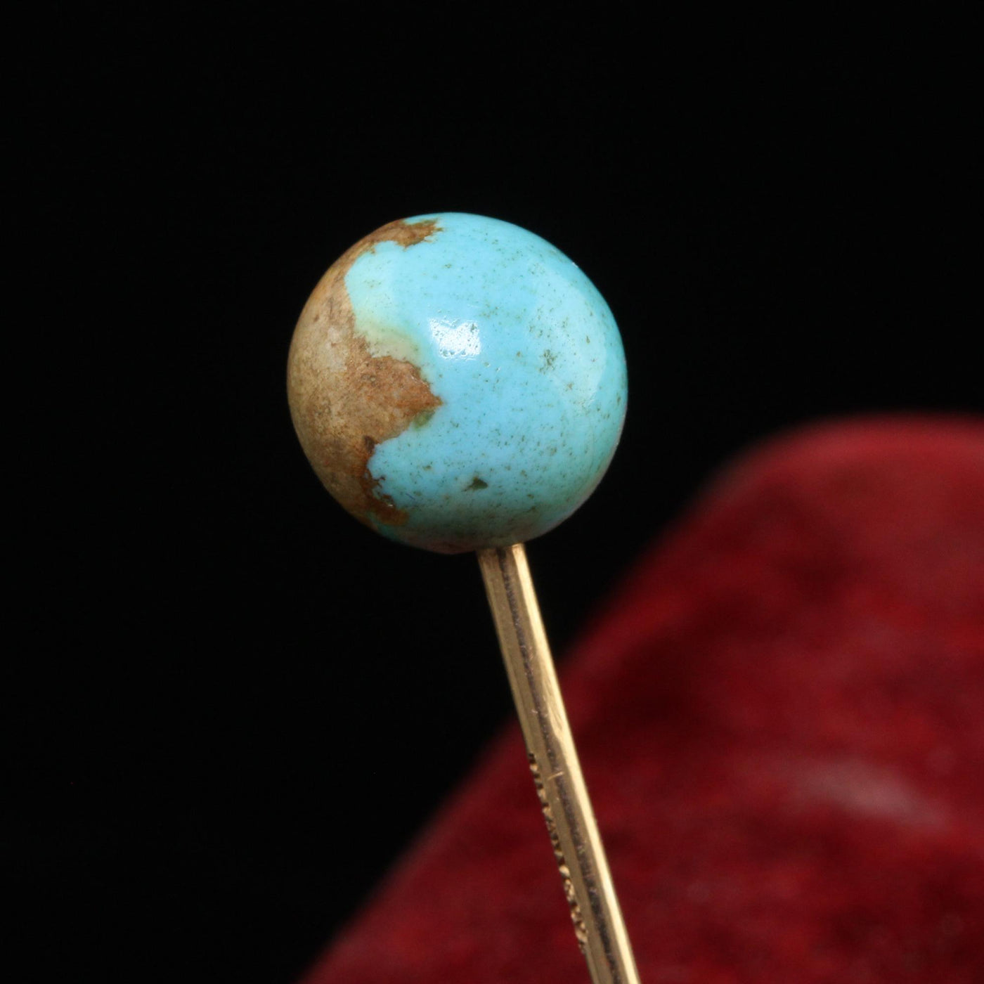 Antique Art Deco Tiffany and Co 14K Yellow Gold Natural Turquoise Globe Stickpin