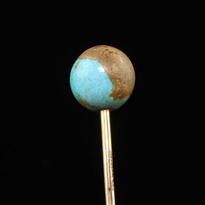 Antique Art Deco Tiffany and Co 14K Yellow Gold Natural Turquoise Globe Stickpin