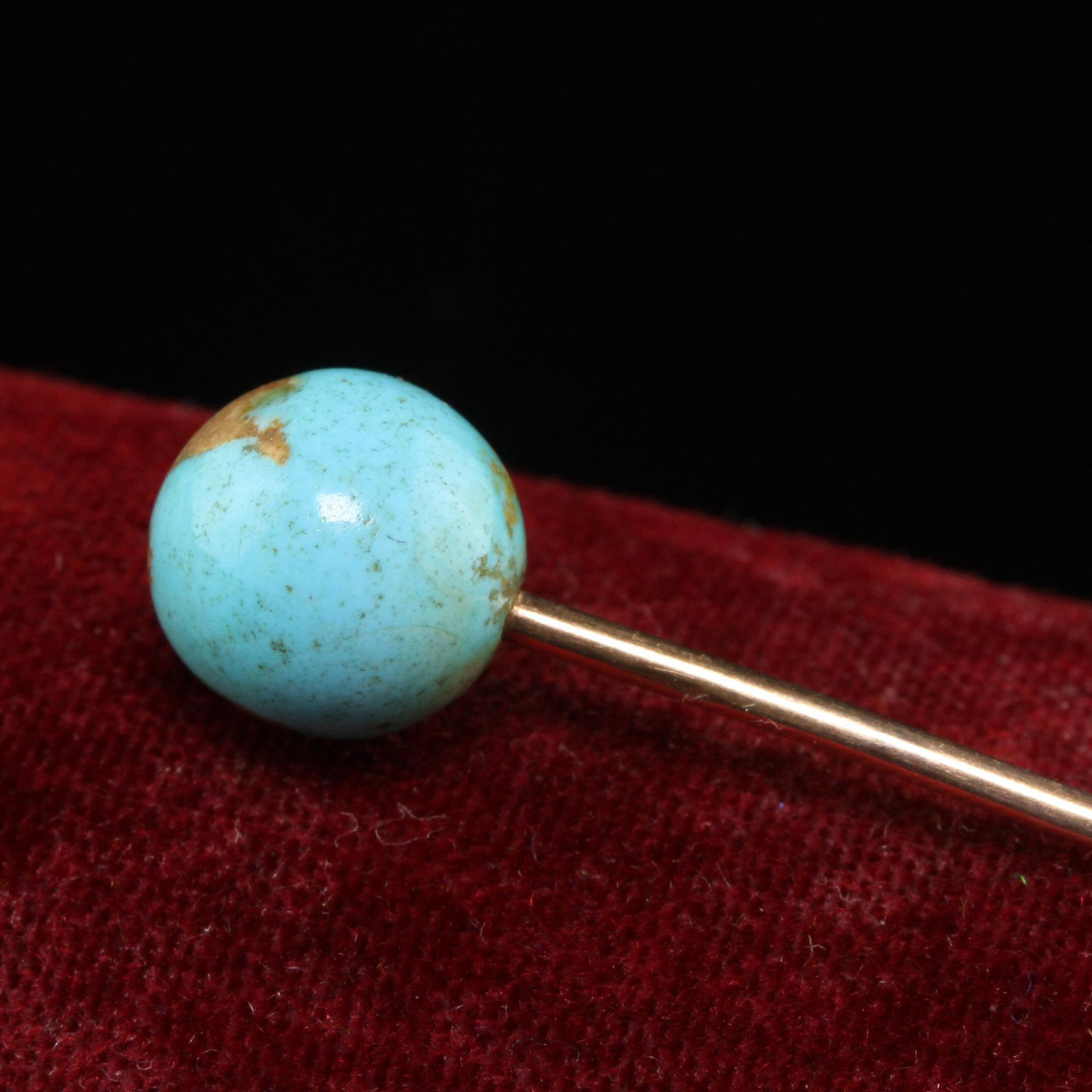 Antique Art Deco Tiffany and Co 14K Yellow Gold Natural Turquoise Globe Stickpin