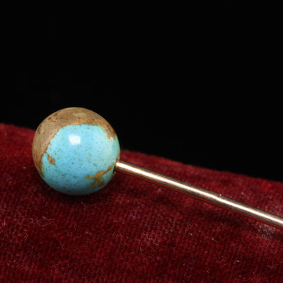 Antique Art Deco Tiffany and Co 14K Yellow Gold Natural Turquoise Globe Stickpin