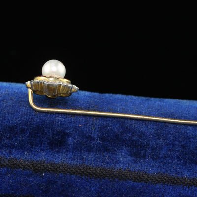 Antique Art Deco 18K Gold Platinum Ruby Diamond and Pearl Target Stick Pin