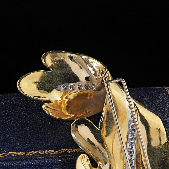Vintage Tiffany and Co 18K Yellow Gold and Platinum Diamond Leaf