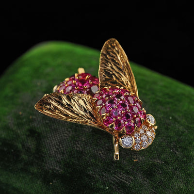 Vintage Estate 18K Yellow Gold Burmese Sapphire and Diamond Bumble Bee Pin