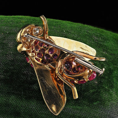 Vintage Estate 18K Yellow Gold Burmese Sapphire and Diamond Bumble Bee Pin
