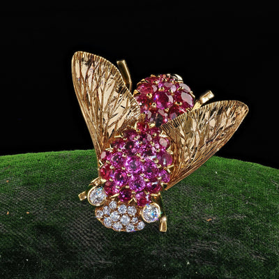 Vintage Estate 18K Yellow Gold Burmese Sapphire and Diamond Bumble Bee Pin