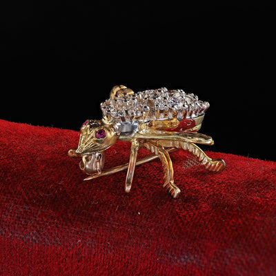 Vintage Estate Herbert Rosenthal 18K Yellow Gold Diamond Bee Pin