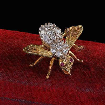 Vintage Estate Herbert Rosenthal 18K Yellow Gold Diamond Bee Pin