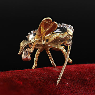 Vintage Estate Herbert Rosenthal 18K Yellow Gold Diamond Bee Pin