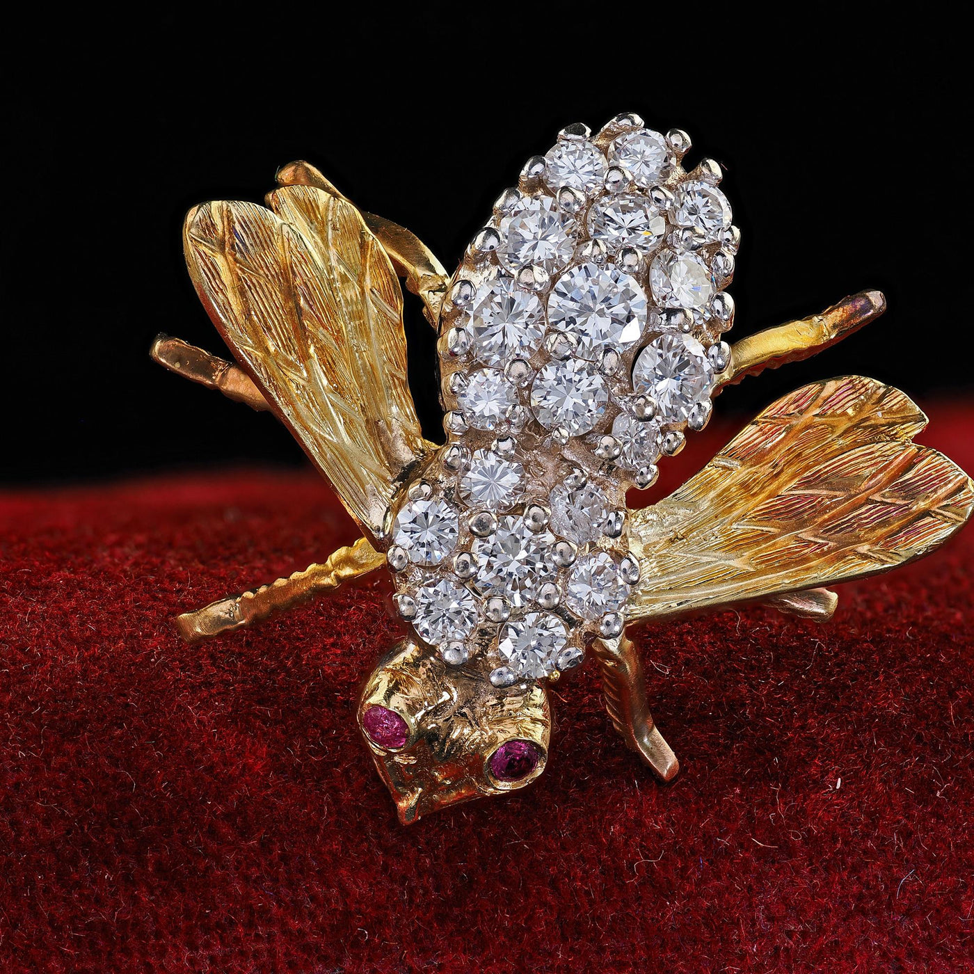 Vintage Estate Herbert Rosenthal 18K Yellow Gold Diamond Bee Pin