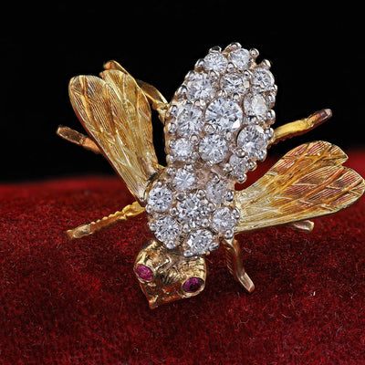 Vintage Estate Herbert Rosenthal 18K Yellow Gold Diamond Bee Pin