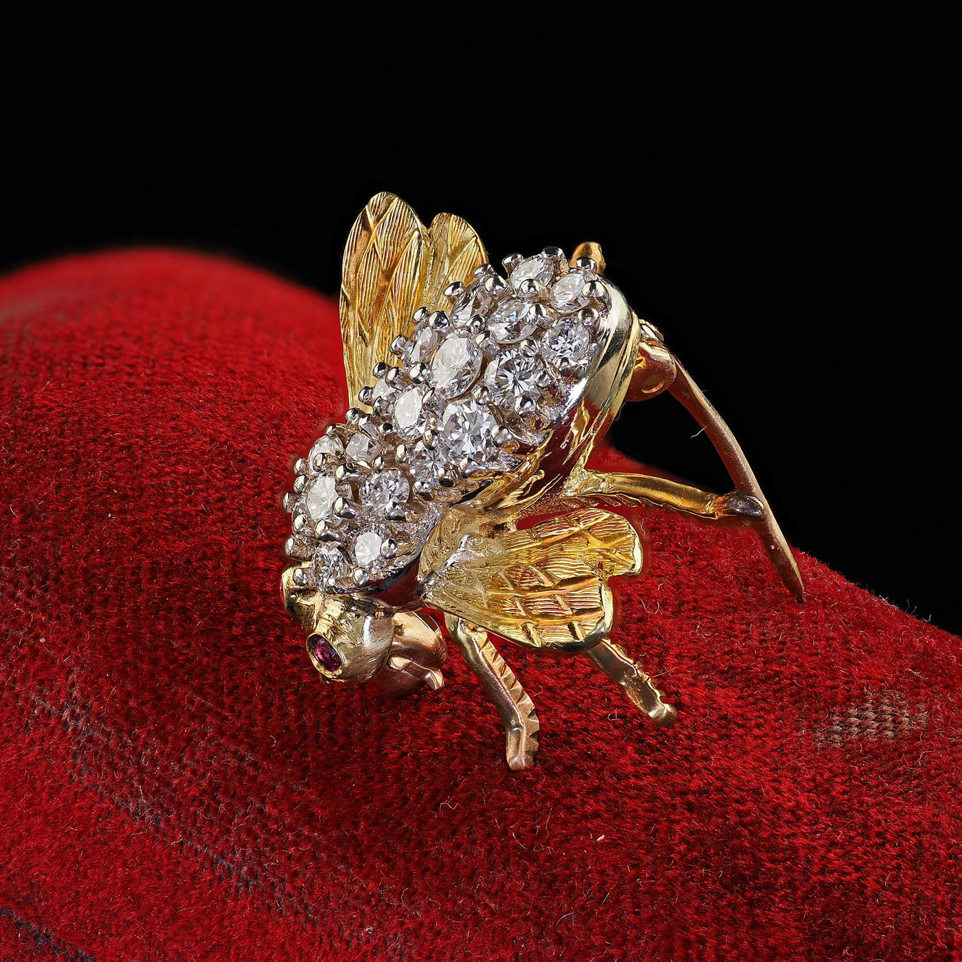 Vintage Estate Herbert Rosenthal 18K Yellow Gold Diamond Bee Pin
