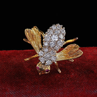 Vintage Estate Herbert Rosenthal 18K Yellow Gold Diamond Bee Pin