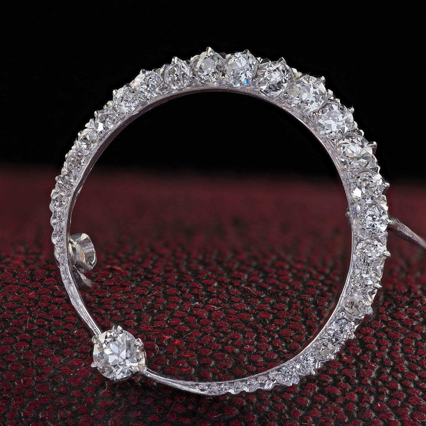 Antique Art Deco Platinum Old European Cut Diamond Crescent Pin