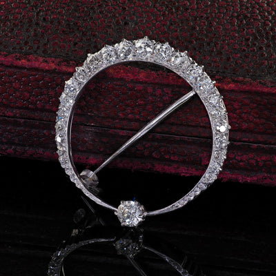 Antique Art Deco Platinum Old European Cut Diamond Crescent Pin