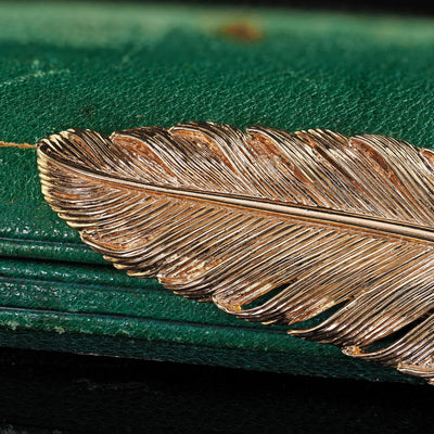 Vintage Estate Tiffany and Co 14K Solid Yellow Gold Feather Brooch Pin