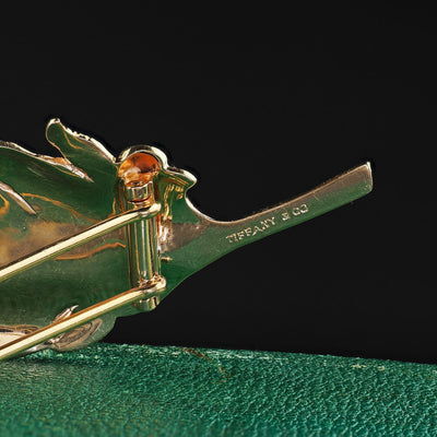 Vintage Estate Tiffany and Co 14K Solid Yellow Gold Feather Brooch Pin