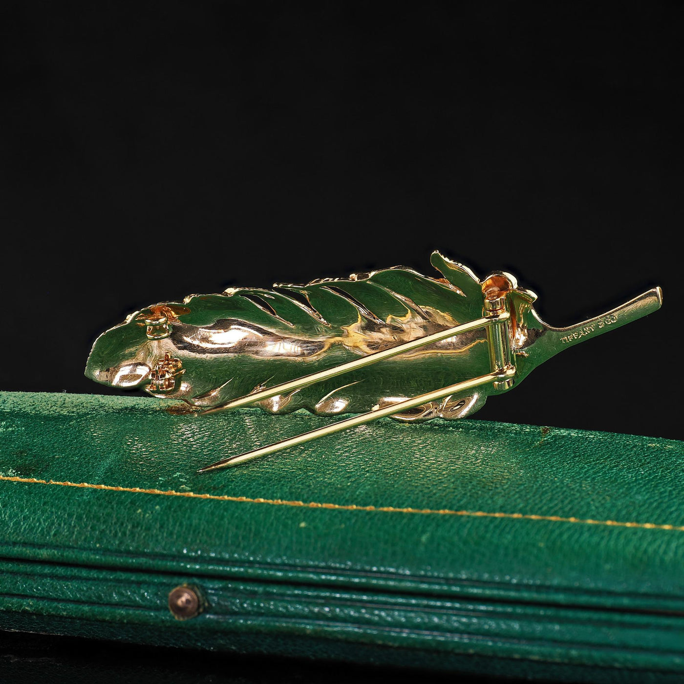 Vintage Estate Tiffany and Co 14K Solid Yellow Gold Feather Brooch Pin