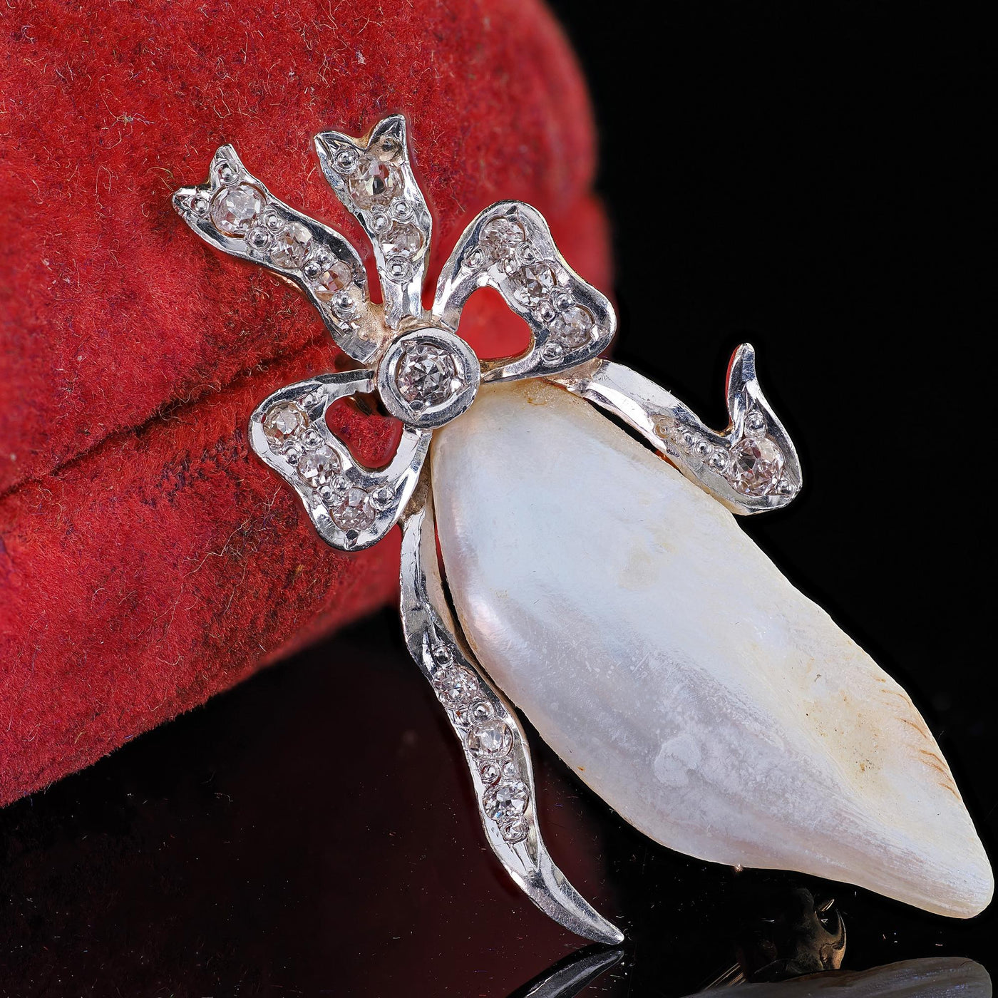 Antique Edwardian 18K Gold Platinum Natural River Pearl and Diamond Pin Pendant