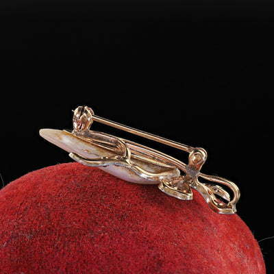 Antique Edwardian 18K Gold Platinum Natural River Pearl and Diamond Pin Pendant