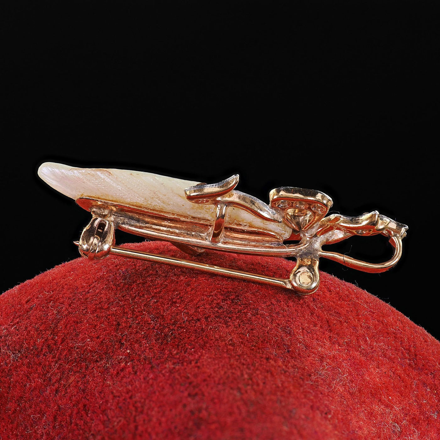 Antique Edwardian 18K Gold Platinum Natural River Pearl and Diamond Pin Pendant