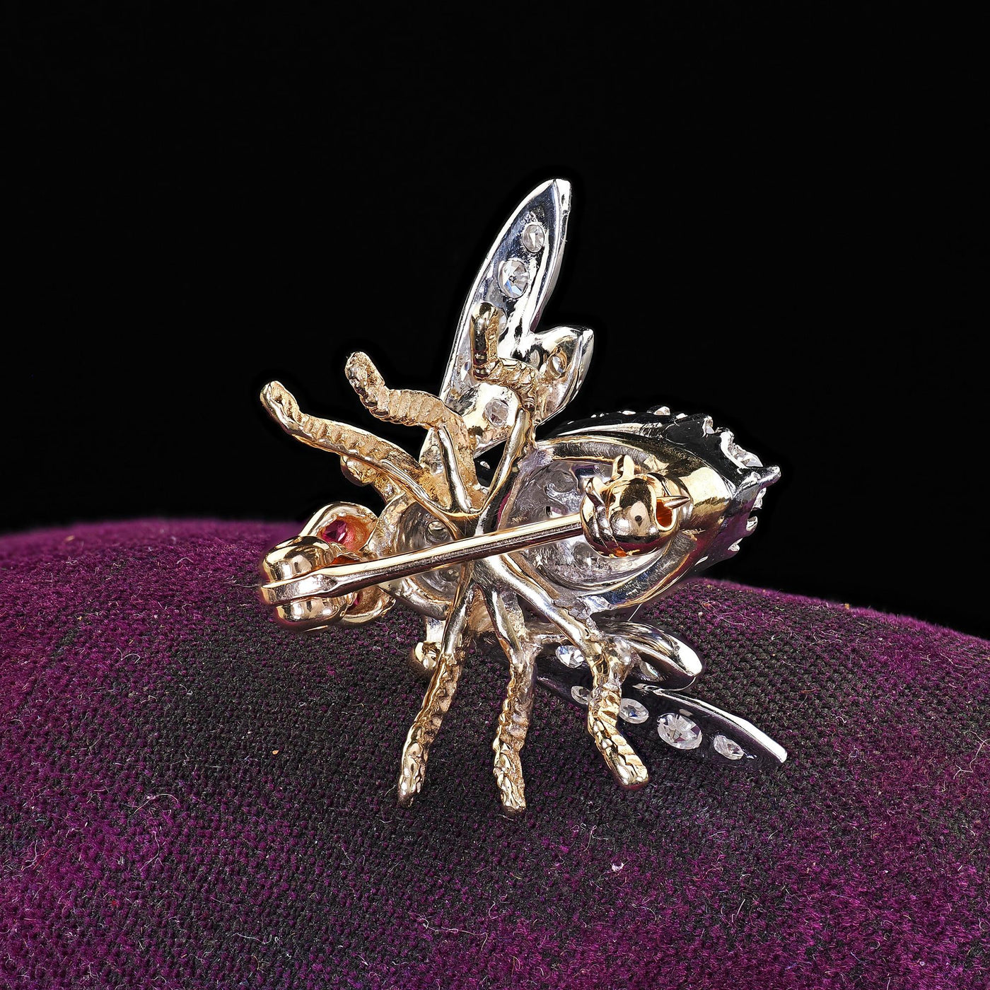 Vintage Estate 14K Two Tone Gold Single Cut Diamond Bee Pin Brooch