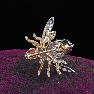 Vintage Estate 14K Two Tone Gold Single Cut Diamond Bee Pin Brooch