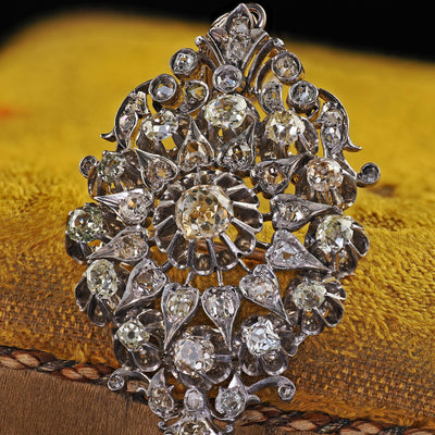 Antique Victorian Silver and 14K Gold Old Mine Diamond Pin and Pendant