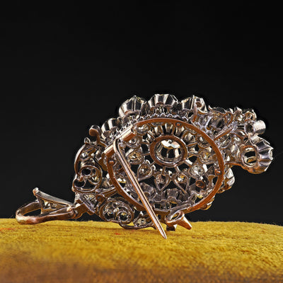 Antique Victorian Silver and 14K Gold Old Mine Diamond Pin and Pendant