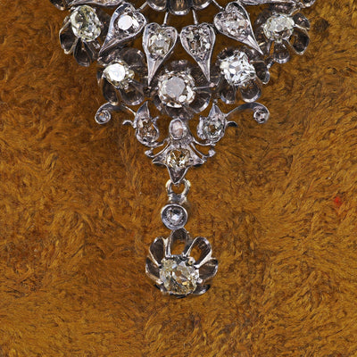 Antique Victorian Silver and 14K Gold Old Mine Diamond Pin and Pendant