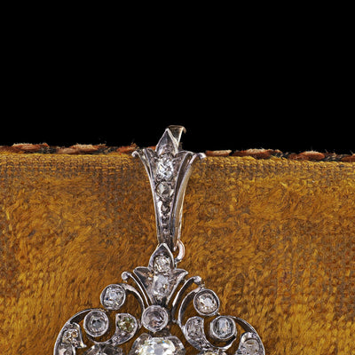 Antique Victorian Silver and 14K Gold Old Mine Diamond Pin and Pendant