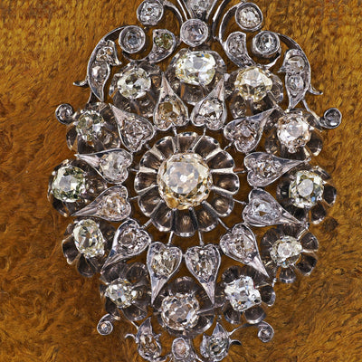 Antique Victorian Silver and 14K Gold Old Mine Diamond Pin and Pendant